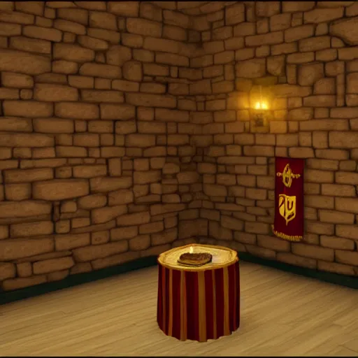 Prompt: Hairy Potter in Gryffindor's common room, Playstation 2 screenshot, 3D Render