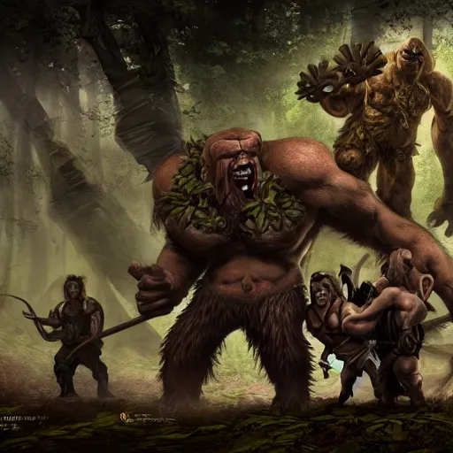 Image similar to giant dungeons and dragons ettin giant with many heads, ettin from dungeons and dragons, dnd in a dark forest, digital art, high quality render, artstation, 8 k, photograph quality, ultrahd