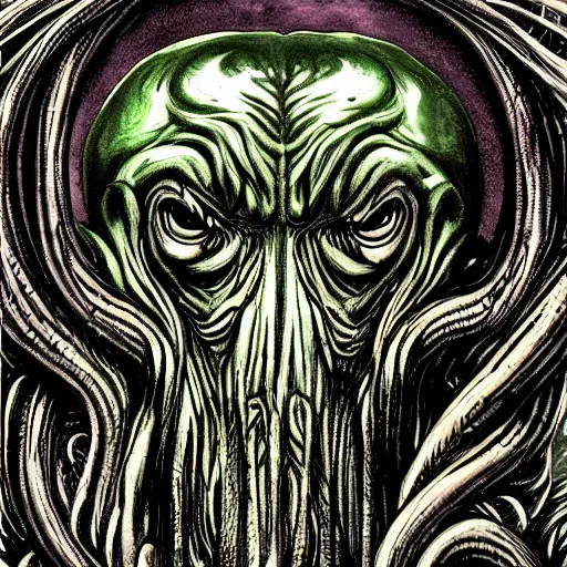 Image similar to cthulhu by H.R Giger, in the style of junji ito, digital art