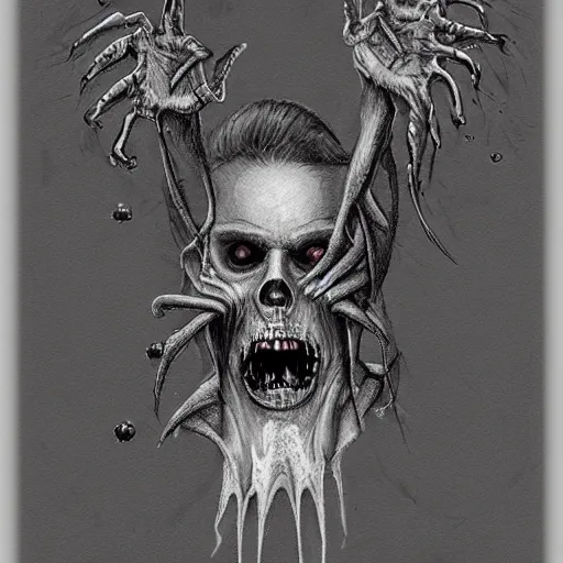 Image similar to a detailed pencil drawing of a nightmarish decaying flying zombie with claws and black holes in reality, trending on artstation