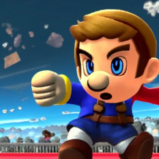 Image similar to Emanuel Macron as a character from the game Super Smash Bros Ultimate