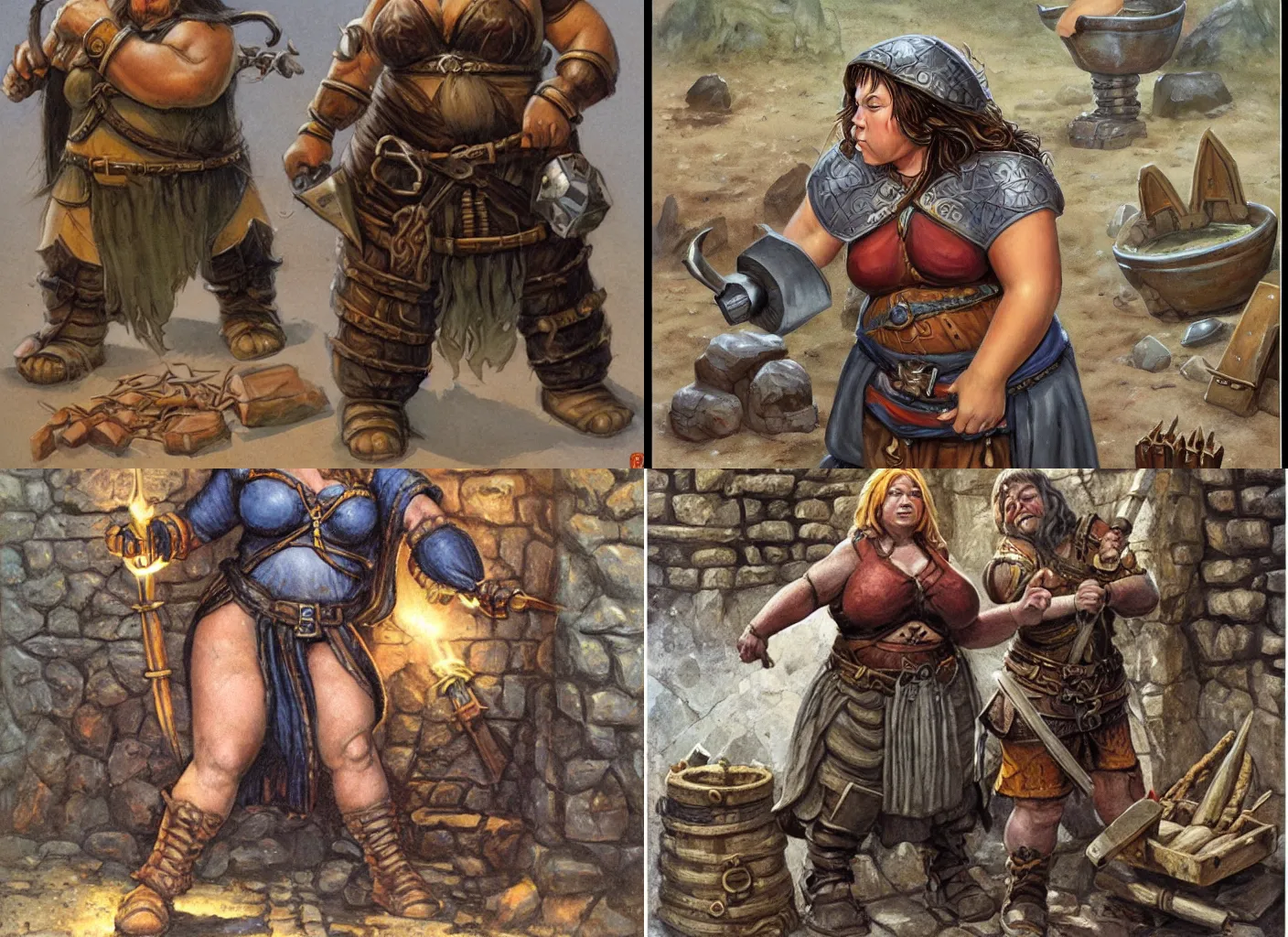 Prompt: female dwarven blacksmith, chubby short stature | by jeff easley