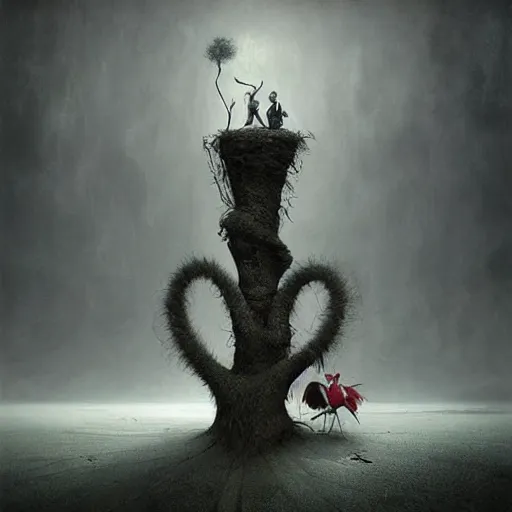 Prompt: michal karcz and dr seuss dark surrealism painting., detailed, elegant, intricate, 4 k, renaissance painting