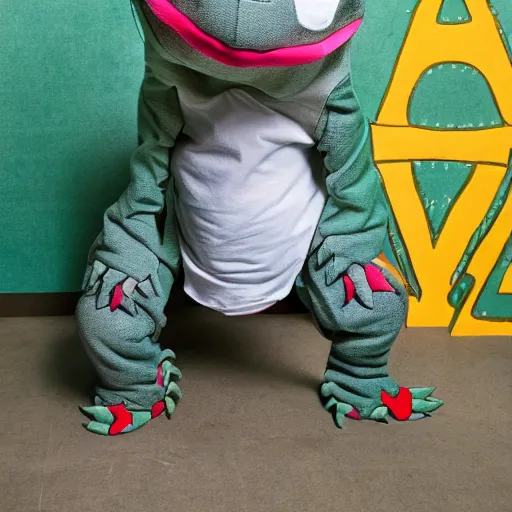 Image similar to a dinosaur wearing pants