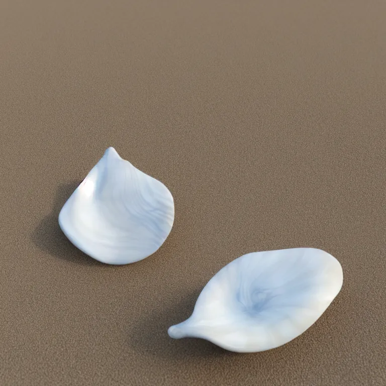 Prompt: porcelain seashell on the sand made by noriko kuresumi, highly detailed, 3 d render, smooth surface