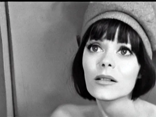 Image similar to film still of a beautiful beatnik girl staring into space, anna karina, mary louise parker, vintage fashion