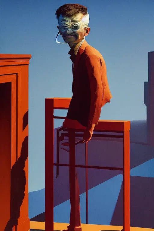 Image similar to Jack Ma wearing oculus and Ali Pay over his head Edward Hopper and James Gilleard, Zdzislaw Beksisnski, highly detailed