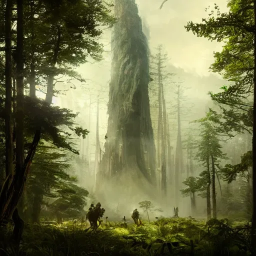 Prompt: a giant creature towering over the forest, 8 k octane beautifully detailed render, post - processing, extremely hyper - detailed, intricate, epic composition, cinematic lighting, masterpiece, trending on artstation, masterpiece, stunning art by anders zorn, wonderful masterpiece by greg rutkowski, beautiful cinematic