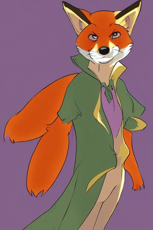 Image similar to a fox fursona, trending on artstation, by don bluth, furry art, digital art