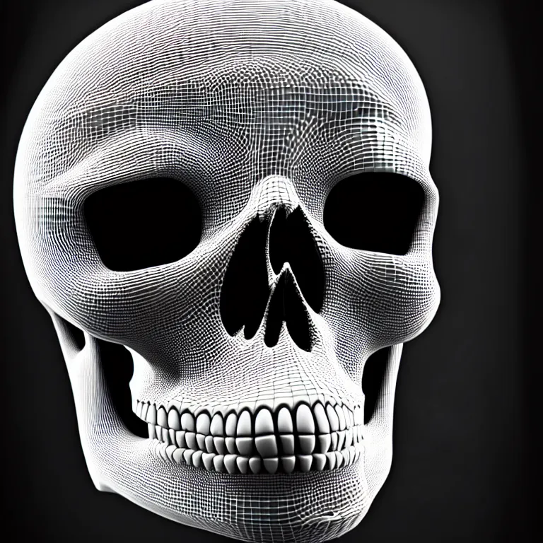 Image similar to black and white light 3D geometry, skull, matte bright highly detailed, poetic, 3D render, digital art, octane render, 8K artistic photography, photo-realistic, by Dora Maar