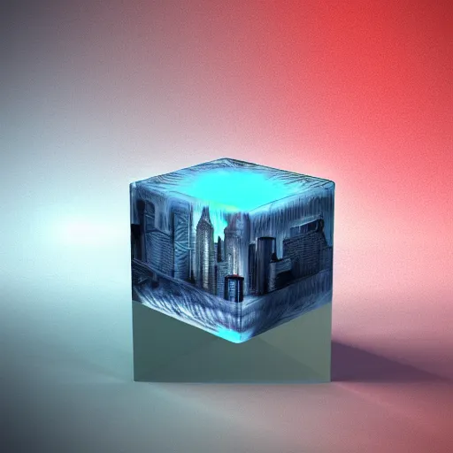 Prompt: A city in an ice cube, digital art