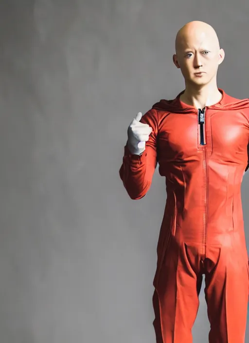 Image similar to A full portrait photo of real-life saitama one punch man, f/22, 35mm, 2700K, lighting, perfect faces, award winning photography.