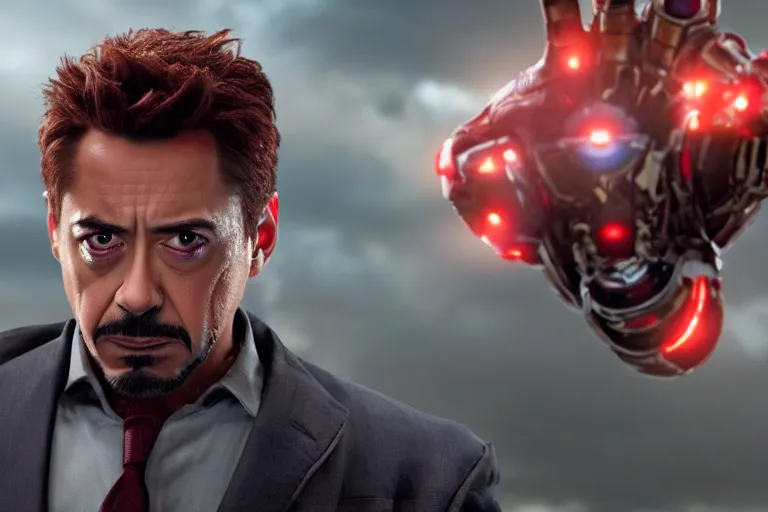 Image similar to film still of zombie Tony Stark in new avengers movie, 4k