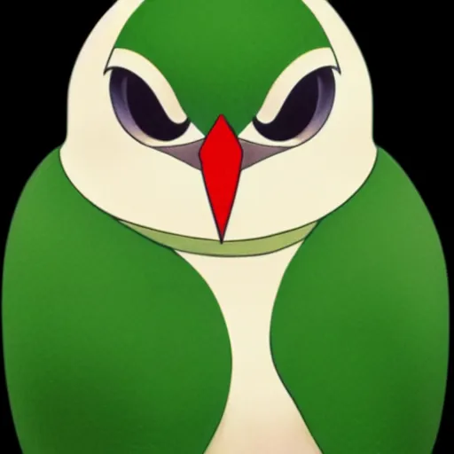Image similar to a fat male pigeon in a green onepiece body suit, by Range Murata and Mucha