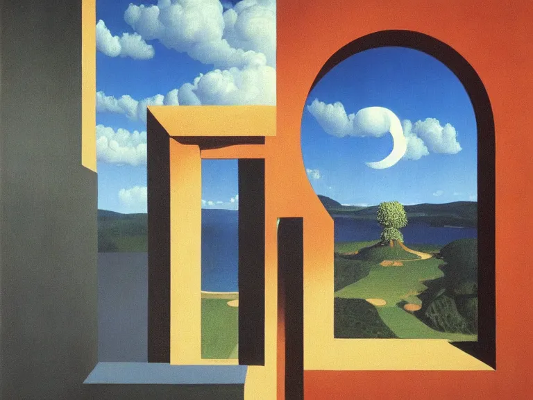 Image similar to keyhole, painting by rene magritte, high detail, high resolution