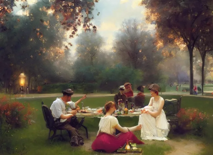 Prompt: meeting in the park by vladimir volegov and alexander averin and delphin enjolras and daniel f. gerhartz