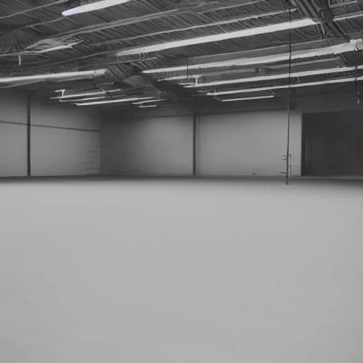 Image similar to empty warehouse room with a lone female mannequin cinestill 7 0's film