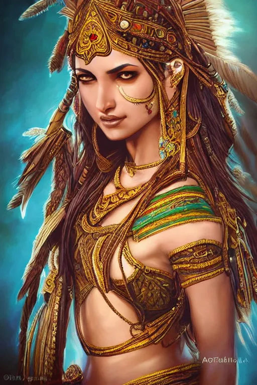 Prompt: Indian warrior princess, intricate detail, ornate, conceptual art, soft light, dynamic, art by artgerm