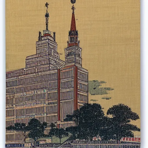 Prompt: moscow state university main building by katsushika hokusai