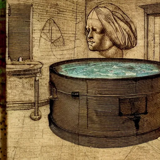 Image similar to leonardo da vinci's plans for his new invention the hot tub