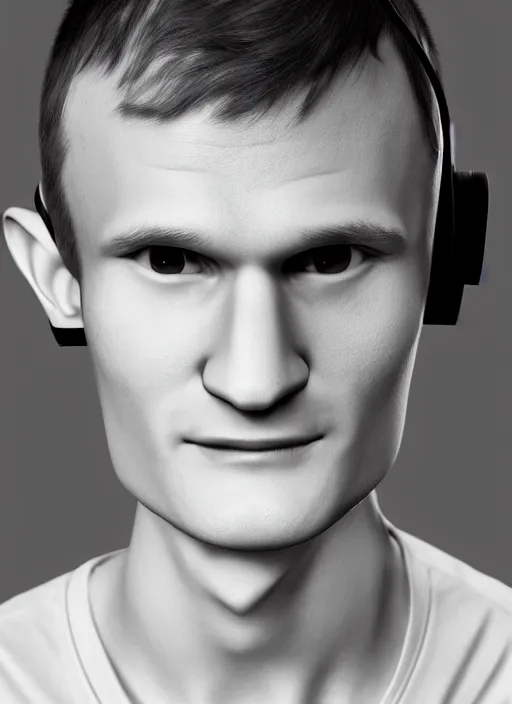 Prompt: vitalik buterin in headphones. vitalik buterin, medium shot, perfect symmetric face, coherent eyes, cute happy face, fine details., very sharp, 4 k, pixar, octane render, hans zatska