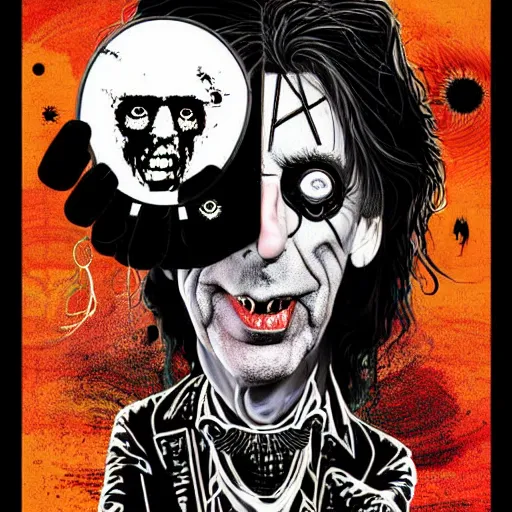 Image similar to graphic illustration, creative design, alice cooper, biopunk, francis bacon, highly detailed, hunter s thompson, mixed