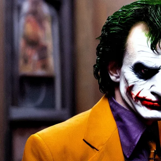 Image similar to Bob Saget as The Joker, still from the Dark Knight, detailed, 4k