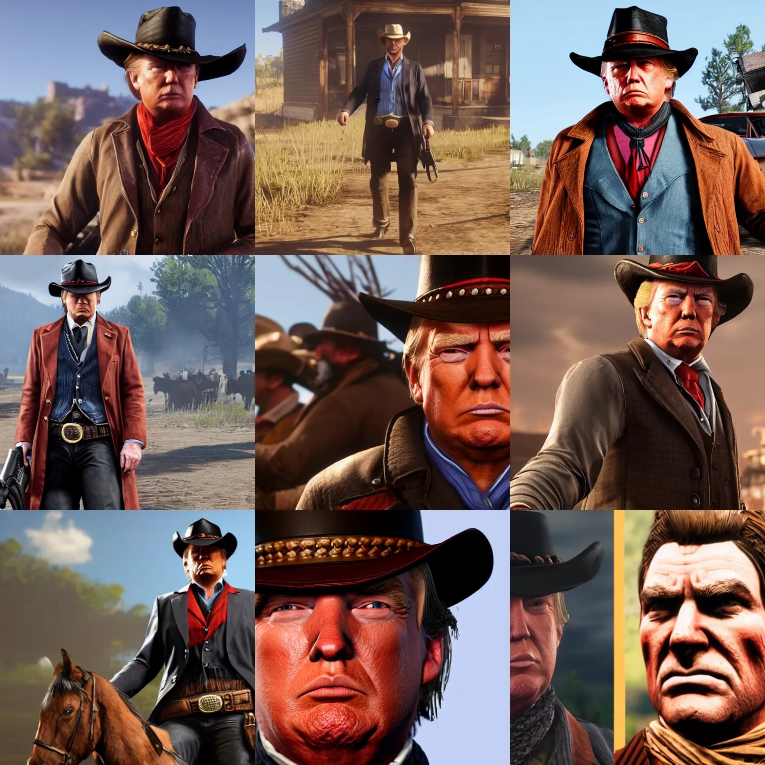 Prompt: donald trump as red dead redemption 2 character, sly lying face, unreal engine, 3 d digital art, hyper - realistic