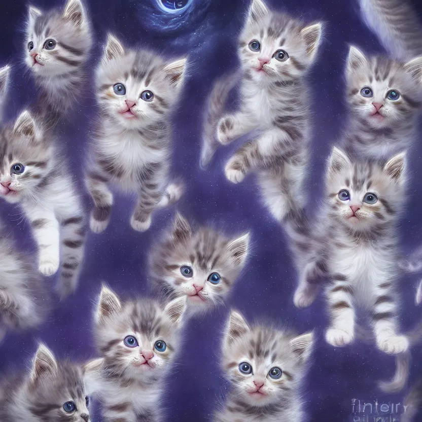 Image similar to kittens hivemind, kittens fractal spiral, matte oil painting, extremely detailed, sharp focus, 4 k