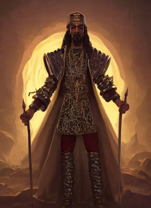 Image similar to snoop dogg as a mage, short beard, grumpy, plate armor, Ivan Aivakovsky, Boris Vallejo, epic fantasy character art, D&D Concept Art, full length, ultra Realistic, Regal, Refined, Detailed Digital Art, Exquisite detail, post-processing, masterpiece, Cinematic Lighting, Unreal Engine, 8k, HD,