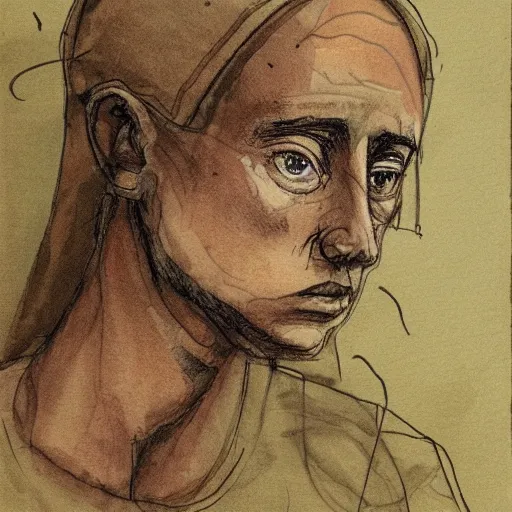 Prompt: thousand yard dead tired stare, a person so tired yet trying to be attentive that their eyes are rolling back slowly, too tired to care anymore, hand on cheek, deeply melancholy and complacent, serious artwork, trending