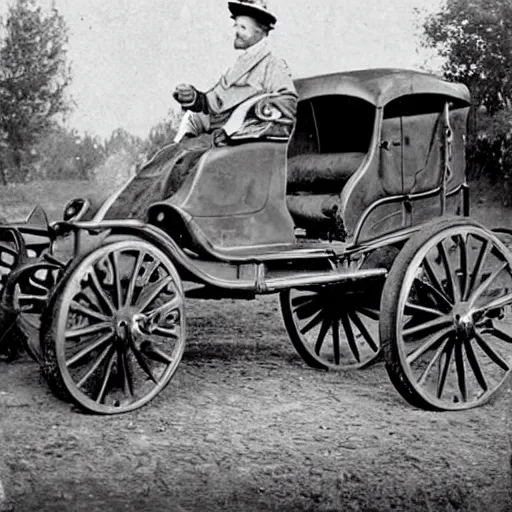 Prompt: dinos driving cars, victorian photo,