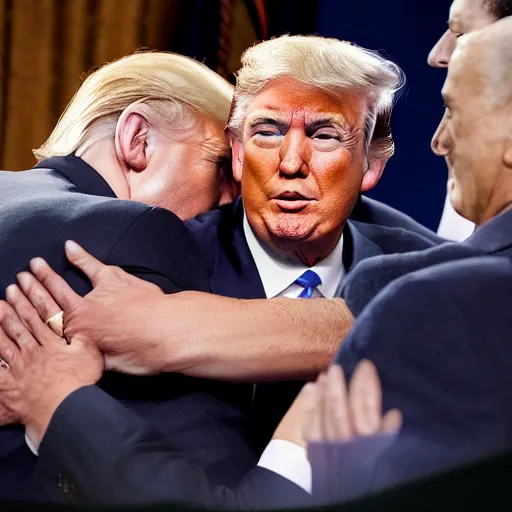 Prompt: trump and aoc hugging each other in a friendly manner in congress