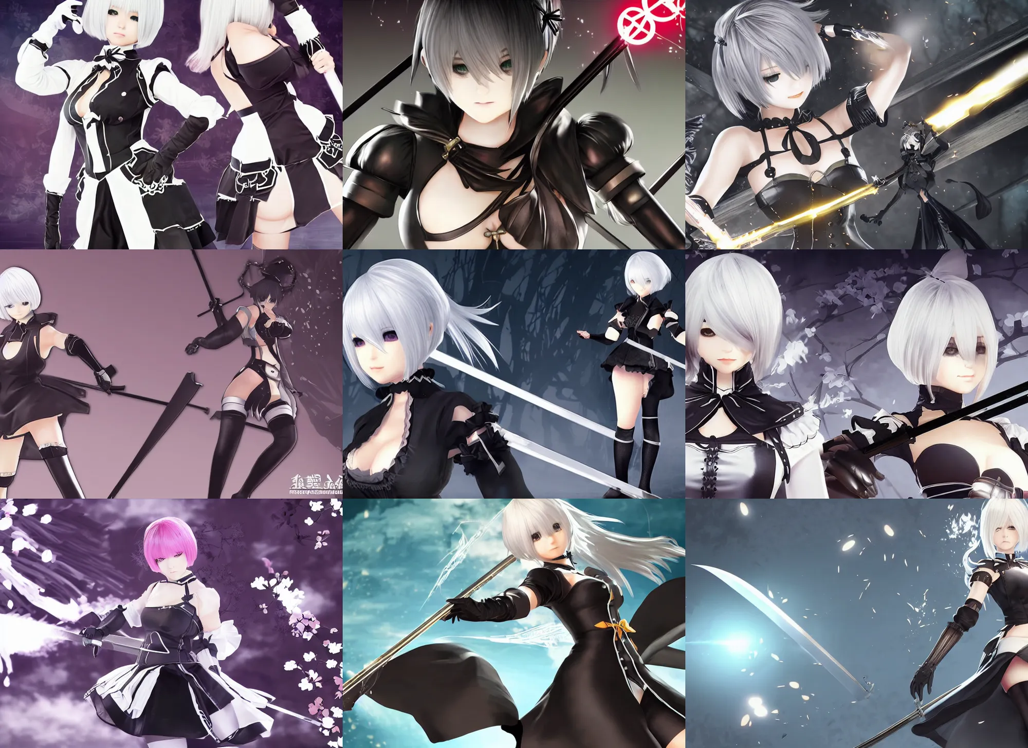 Prompt: 2B from Nier automata in Genshin Impact, Character key banner art