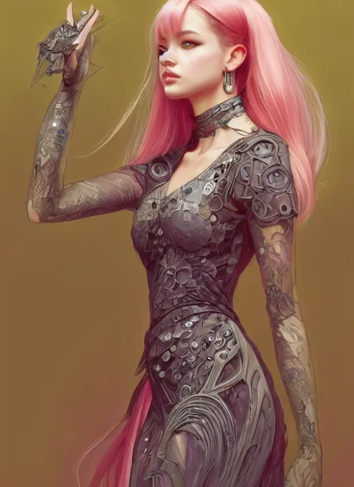 Image similar to jossi of blackpink, wearing a semi transparent dress, m, deep focus, d & d, fantasy, intricate, elegant, highly detailed, digital painting, artstation, concept art, matte, sharp focus, illustration, hearthstone, art by artgerm and greg rutkowski and alphonse mucha