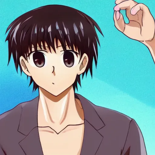 Image similar to A masculine middle aged man with tan skin, brown eyes, and hip-length, shiny, black hair, anime, manga