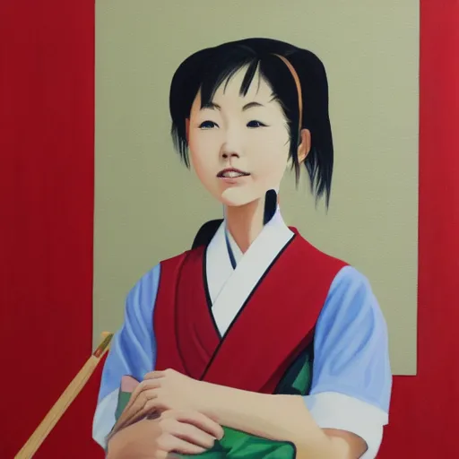 Image similar to a painting of Japanese schoolgirl, clothed, concept art