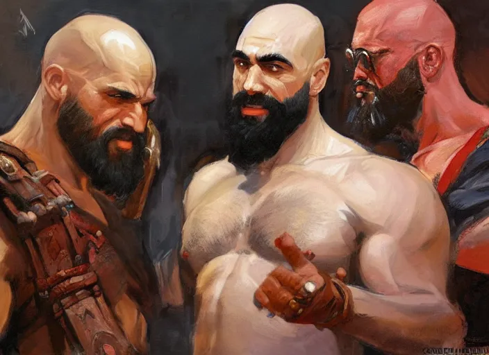 Image similar to a highly detailed beautiful portrait of kratos with nicolas maduro, by gregory manchess, james gurney, james jean