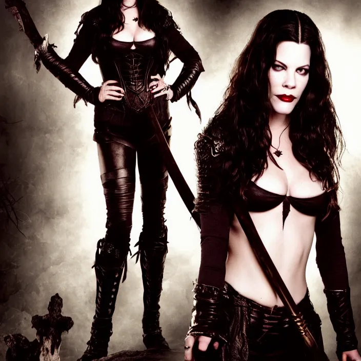 Image similar to full body photograph of liv tyler as a vampire warrior. Extremely detailed. 8k