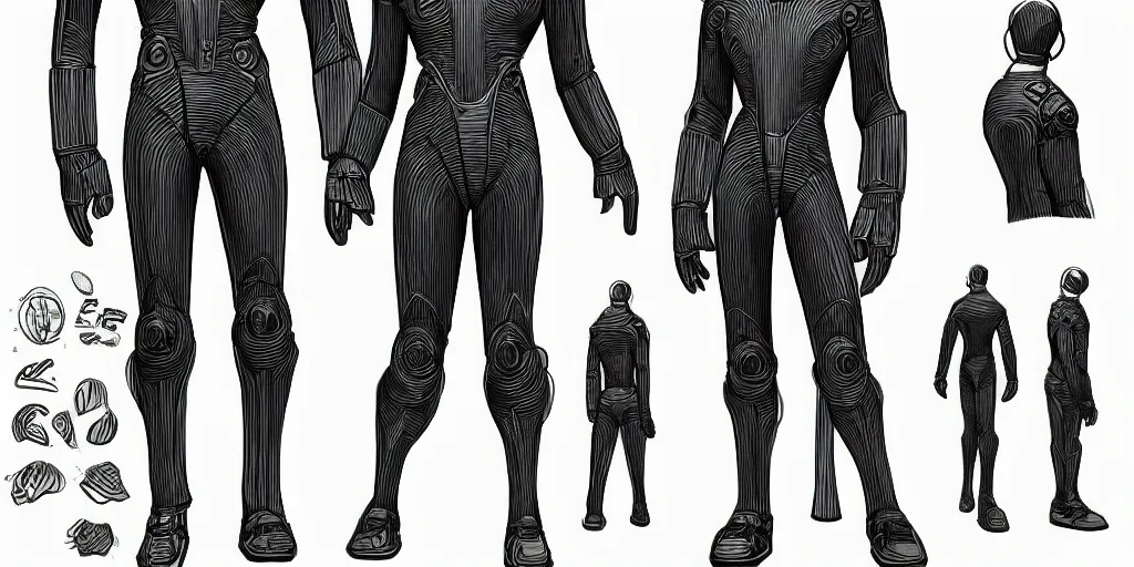 Image similar to male, space suit, character sheet, concept art, stylized, large shoulders, short torso, long thin legs, cartoon proportions, concept design, by jean giraud