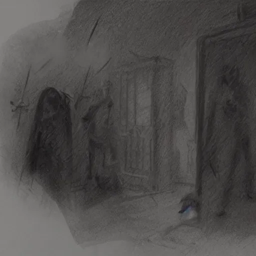 Image similar to close up of ghosts in a haunted house, pencil sketch, realistic shaded, fine details, realistic shaded lighting poster by greg rutkowski