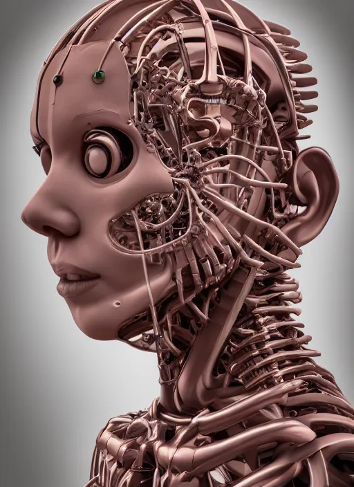 Image similar to portrait photography of desperate human connected to biomechanical machine, masterpiece, clean 3 d render, seamless