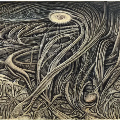 Image similar to an organic landscape, by h.r Giger, large sense of scale