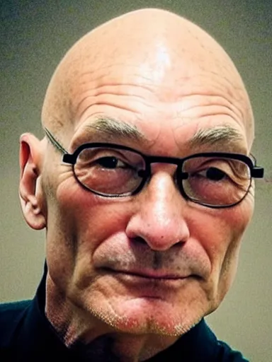 Image similar to photo of a person who looks like a mixture between patrick stewart and brent spiner