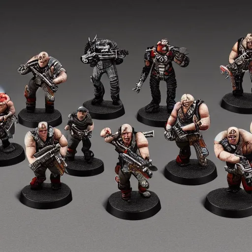 Prompt: gears of war characters as warhammer tabletop figurines t