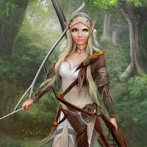 Image similar to female wood elf archer, beautiful fantasy illustration,