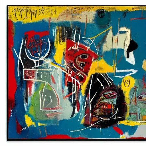 Prompt: numerical filmic uncanny sea pentagon parrot sack neutron banquette , by Jackson Pollock and Jean-Michel Basquiat and Judson Huss , oil on canvas , #micro , Concept Art