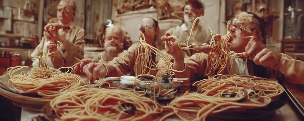 Prompt: the scientific revolution, spaghetti inspiration, aesthetic!!, small details, facial expression, intricate, canon 5 0 mm, wes anderson film, kodachrome, retro