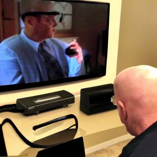 Prompt: Mafia boss playing video games with his grandson, shot on iPhone, living room, CRT TV