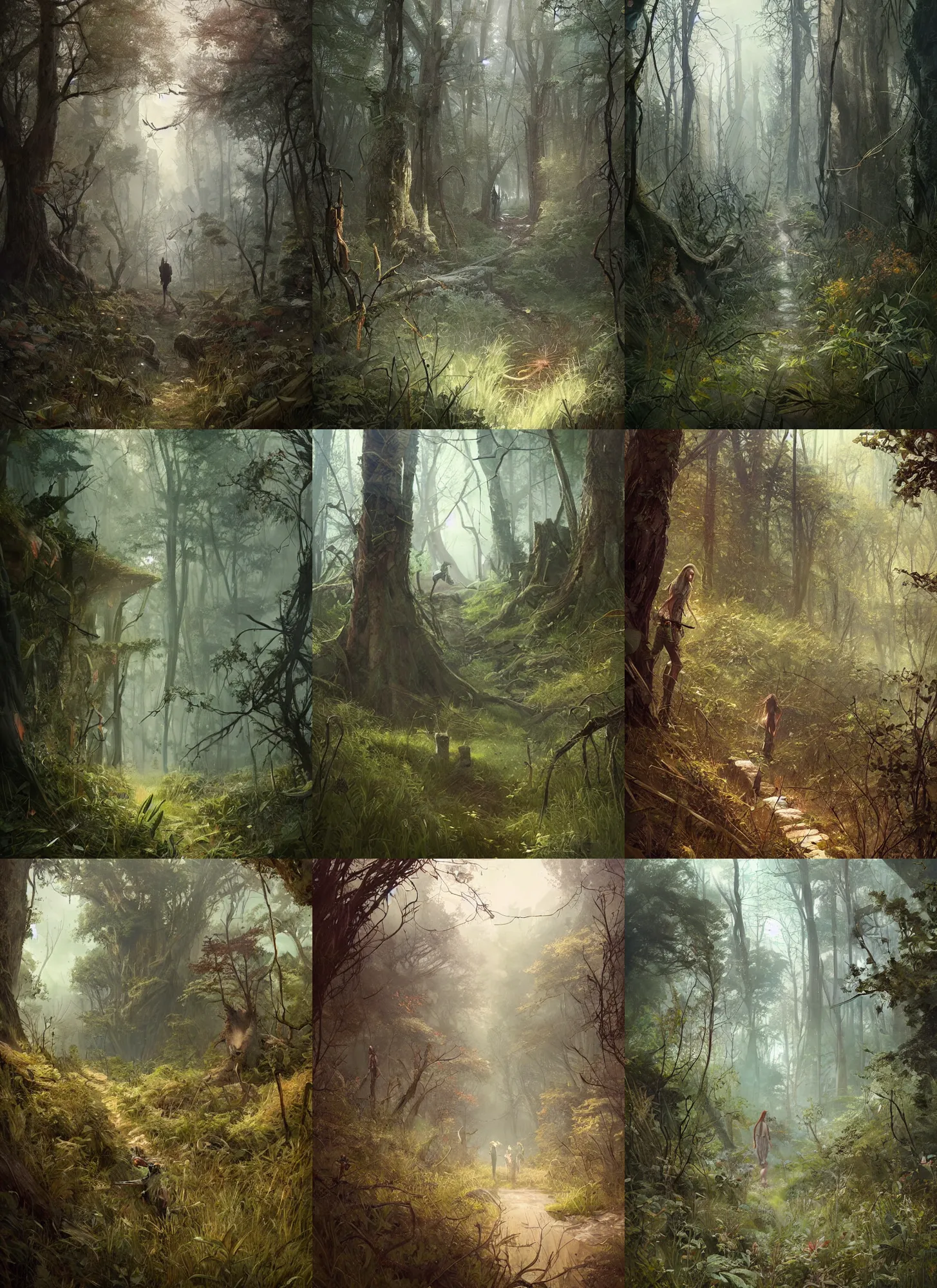 Prompt: overgrown forest, grass, weeds, beaten path, wild, thickets Raoul Vitale and Greg Rutkowski